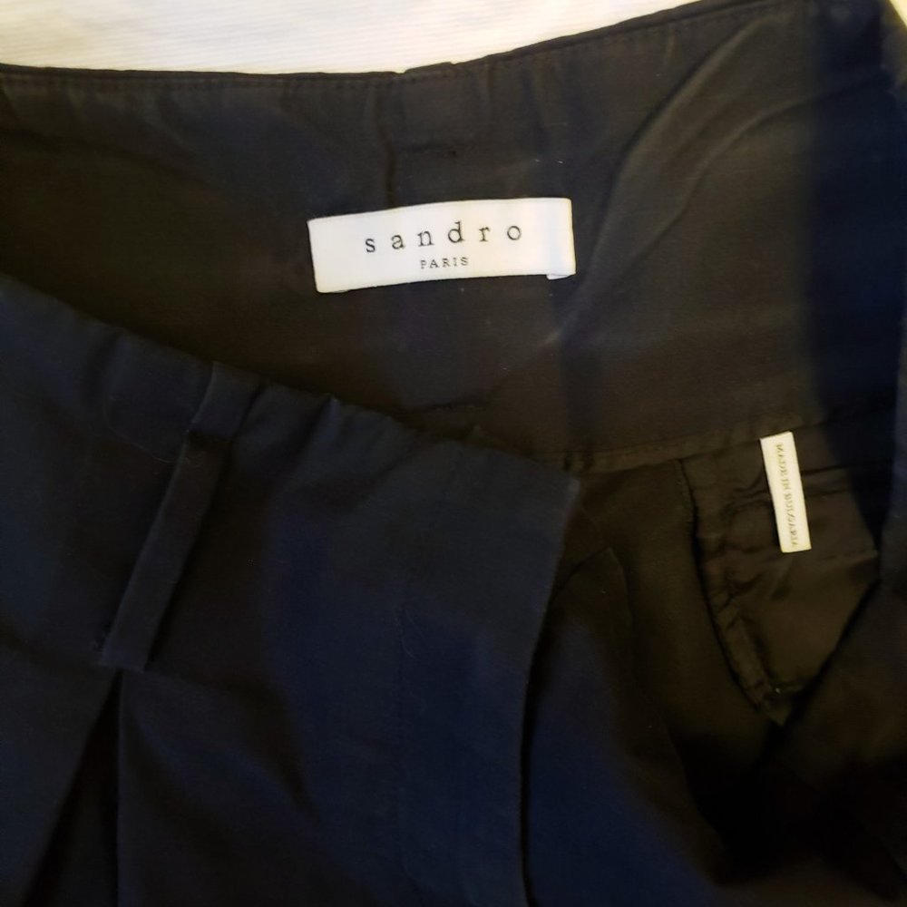 Sandro Pleated High Waisted Tapered Leg Cropped Paperbag Pants - Picture 3 of 8